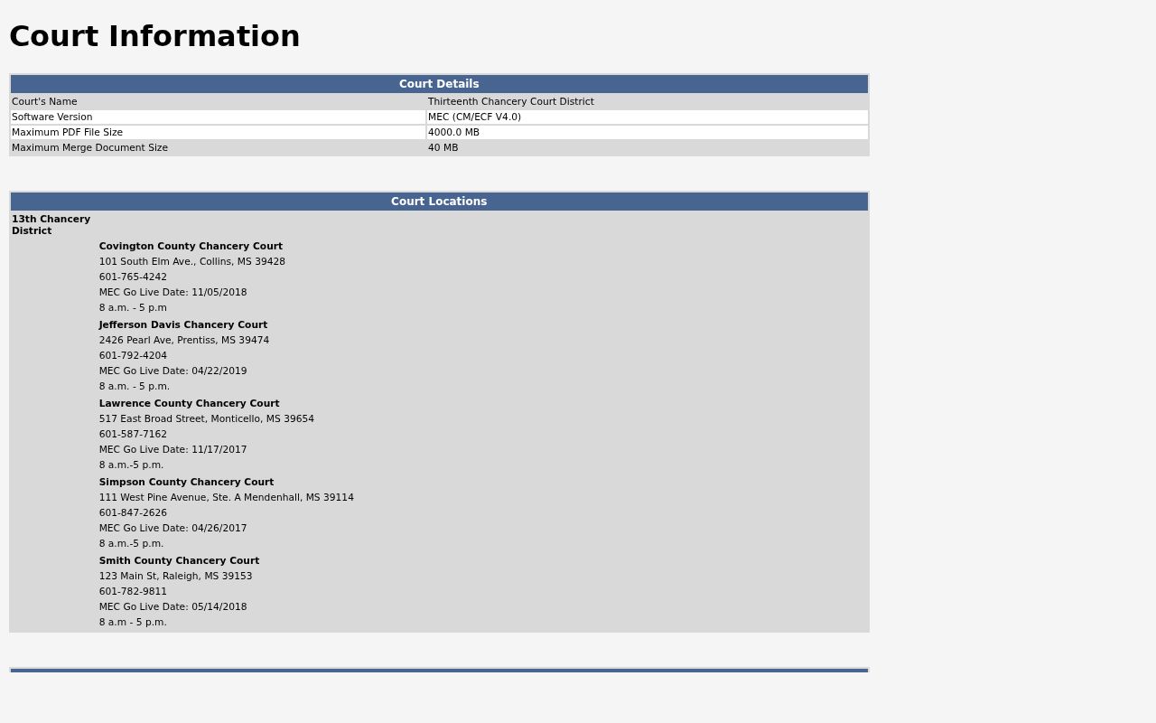 Lawrence County civil court docket Thirteenth Chancery MEC CourtInfo