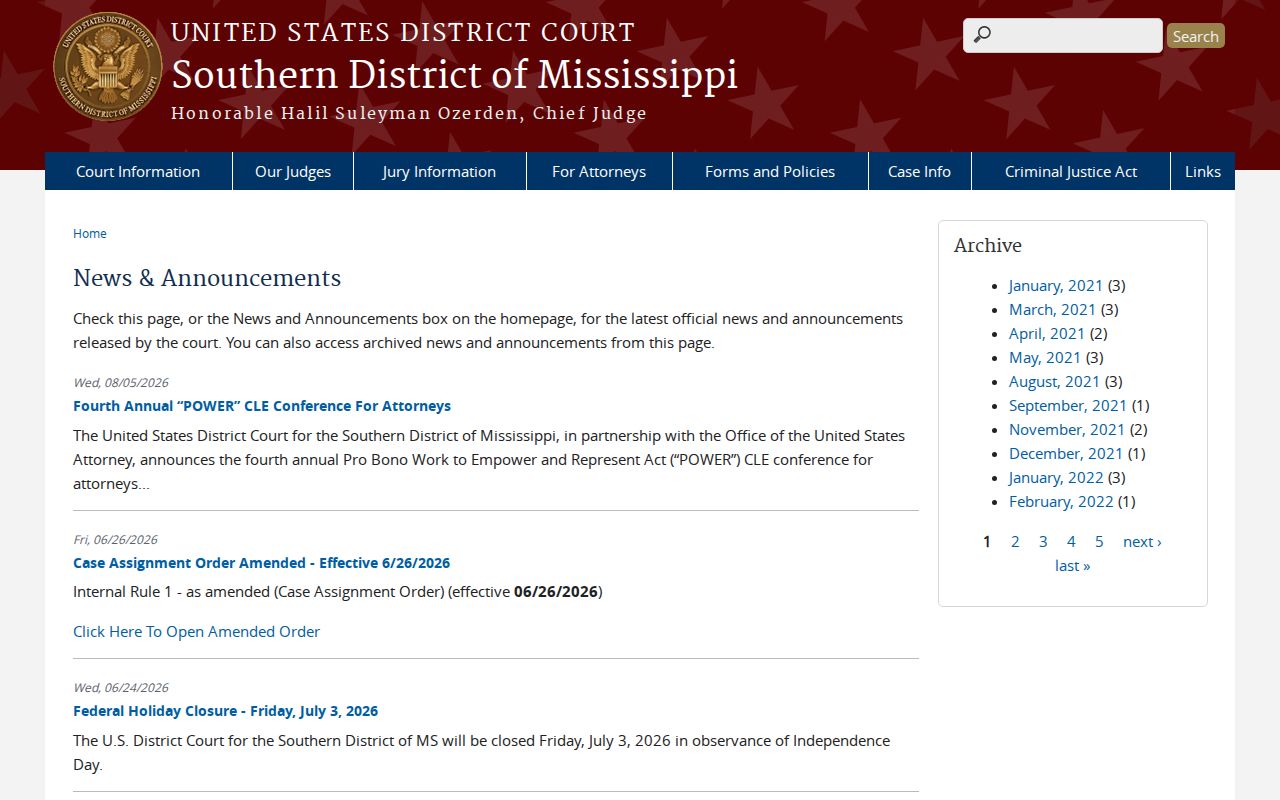 Lawrence County court schedule federal court news notice