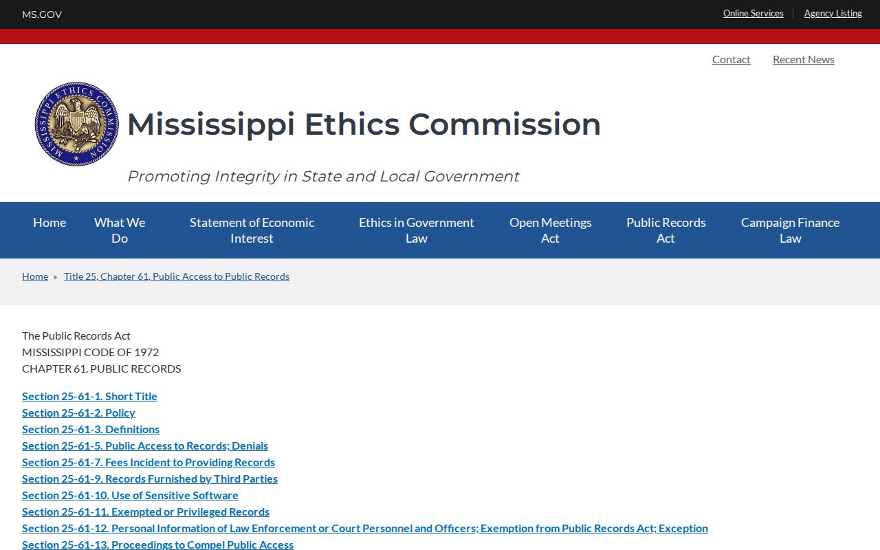 Lawrence County court records access and Mississippi Public Records Act information