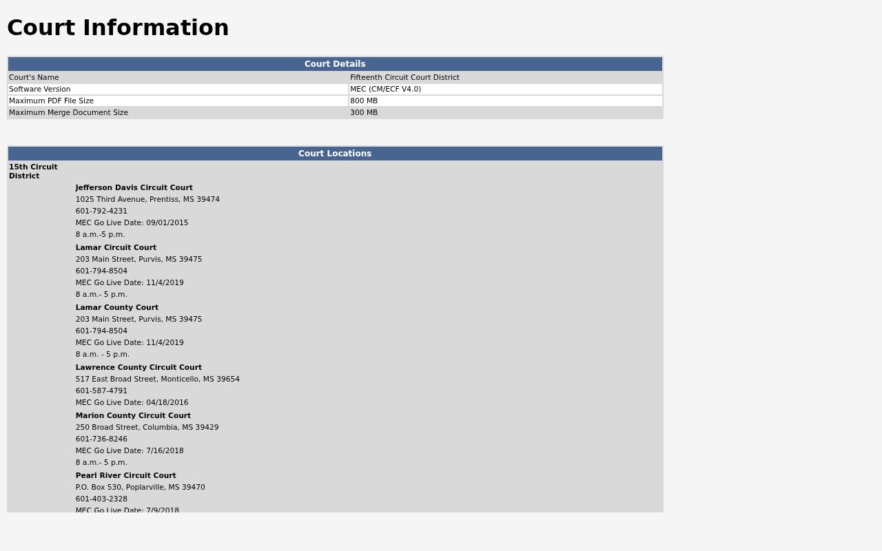 Lawrence County criminal court docket Fifteenth Circuit MEC CourtInfo