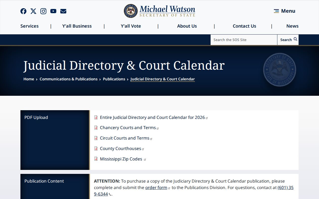 Lawrence County court docket Mississippi Judicial Directory and Court Calendar