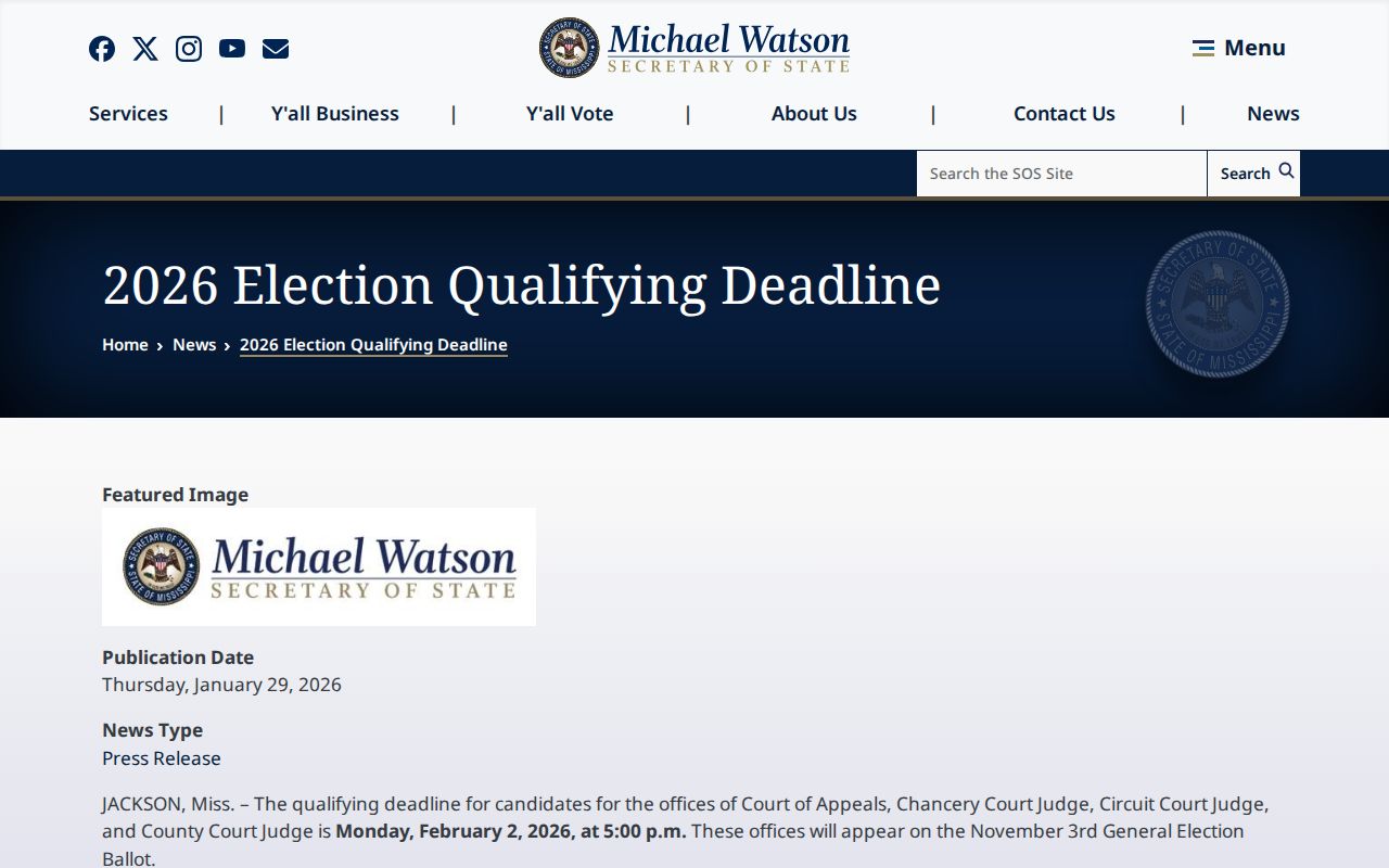 Lawrence County court docket official qualifying deadline notice