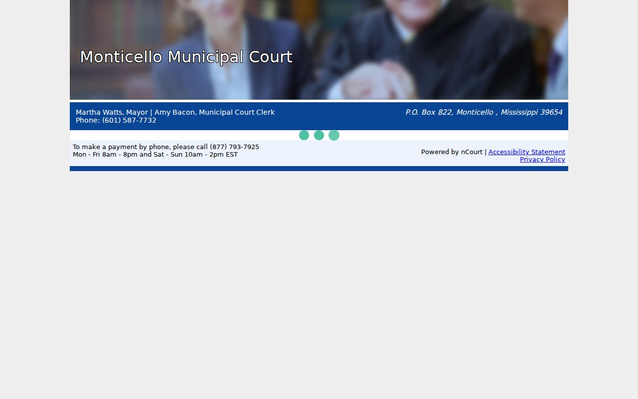 Lawrence County traffic court records and Monticello nCourt payment page